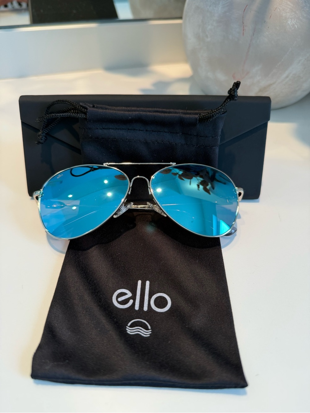 Ello Aviator Sunglasses in Blue Mirror with Silver Frame
